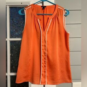 Ann Taylor Vibrant Orange Blouse with White Trim
